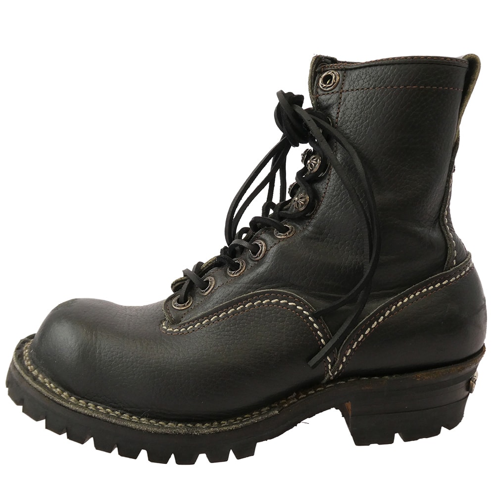 CHROME HEARTS クロムハーツ(原本無) ブーツ ×WESCO JOBMASTER ジョブマスター 旧ロゴ オールド レザーブレード レースアップ ヒールスクロールラベルカスタム レザーブーツ ブラック系 8.5E【中古】