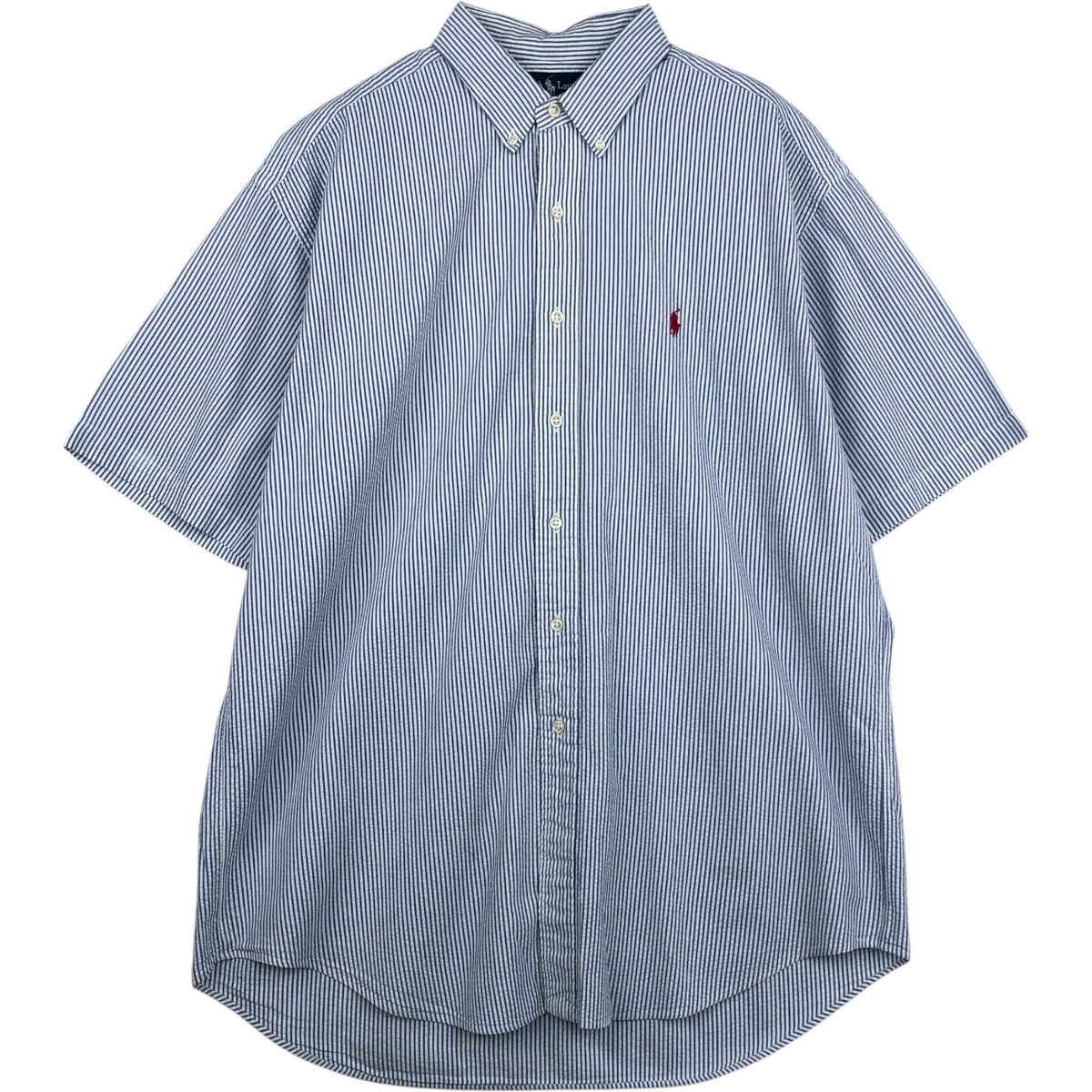 古着 ラルフローレン Ralph Lauren BLAKE シアサッカー 半袖 ボタンダウン ストライプシャツ メンズL相当/eaa641203