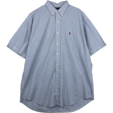 古着 ラルフローレン Ralph Lauren BLAKE シアサッカー 半袖 ボタンダウン ストライプシャツ メンズL相当/eaa641203