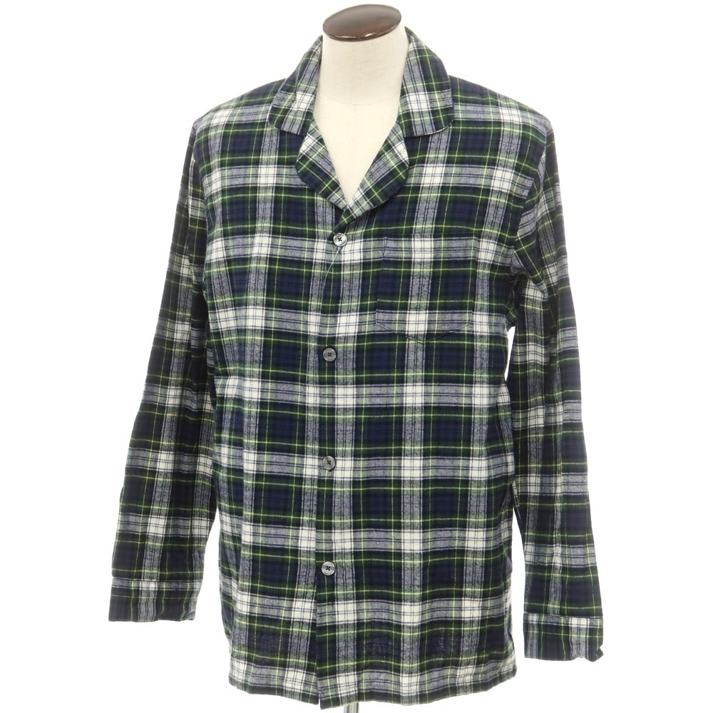 【中古】エルエルビーン L.L.Bean コットン フランネル チェック オープンカラー パジャマシャツ カジュアルシャツ グリーンxネイビー【サイズL】【メンズ】