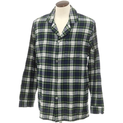 【中古】エルエルビーン L.L.Bean コットン フランネル チェック オープンカラー パジャマシャツ カジュアルシャツ グリーンxネイビー【サイズL】【メンズ】