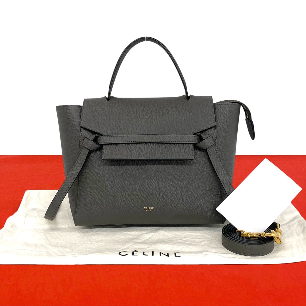 CELINE セリーヌ ベルトバッグ マイクロ レザー ショルダーバッグ グレー
412-5