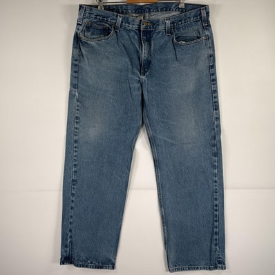 古着 カーハート Carhartt デニムパンツ ジーパン 5ポケット ワンポイント ロゴ ワークパンツ テーパード 大きいサイズ w40 L32 ブルー メンズ