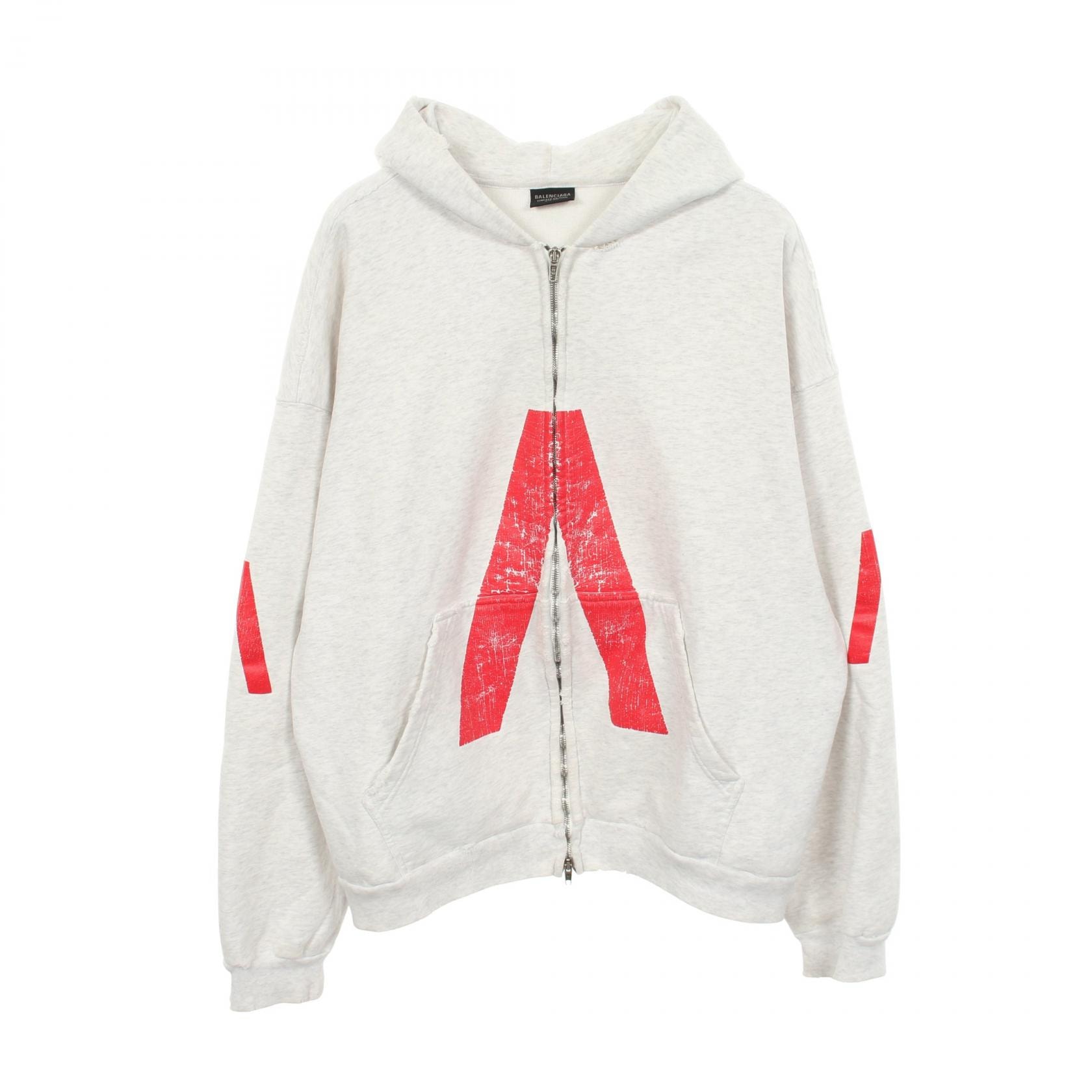 バレンシアガ BALENCIAGA アーカイブロゴ ダメージ加工 パーカー 衣料品 トップス コットン メンズ レディース グレー系 【中古】