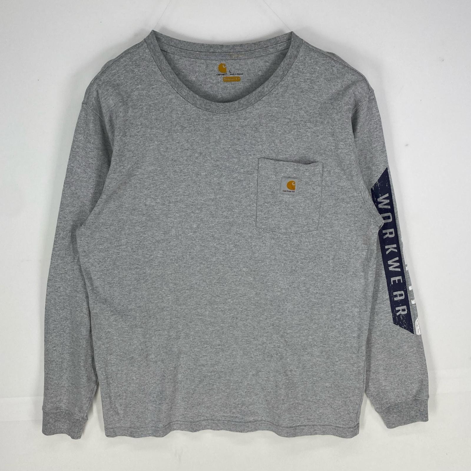 古着 カーハート Carhartt 長袖Tシャツ ポケット ワンポイント ロンT 袖ロゴ ロングスリーブ L グレー系 メンズ