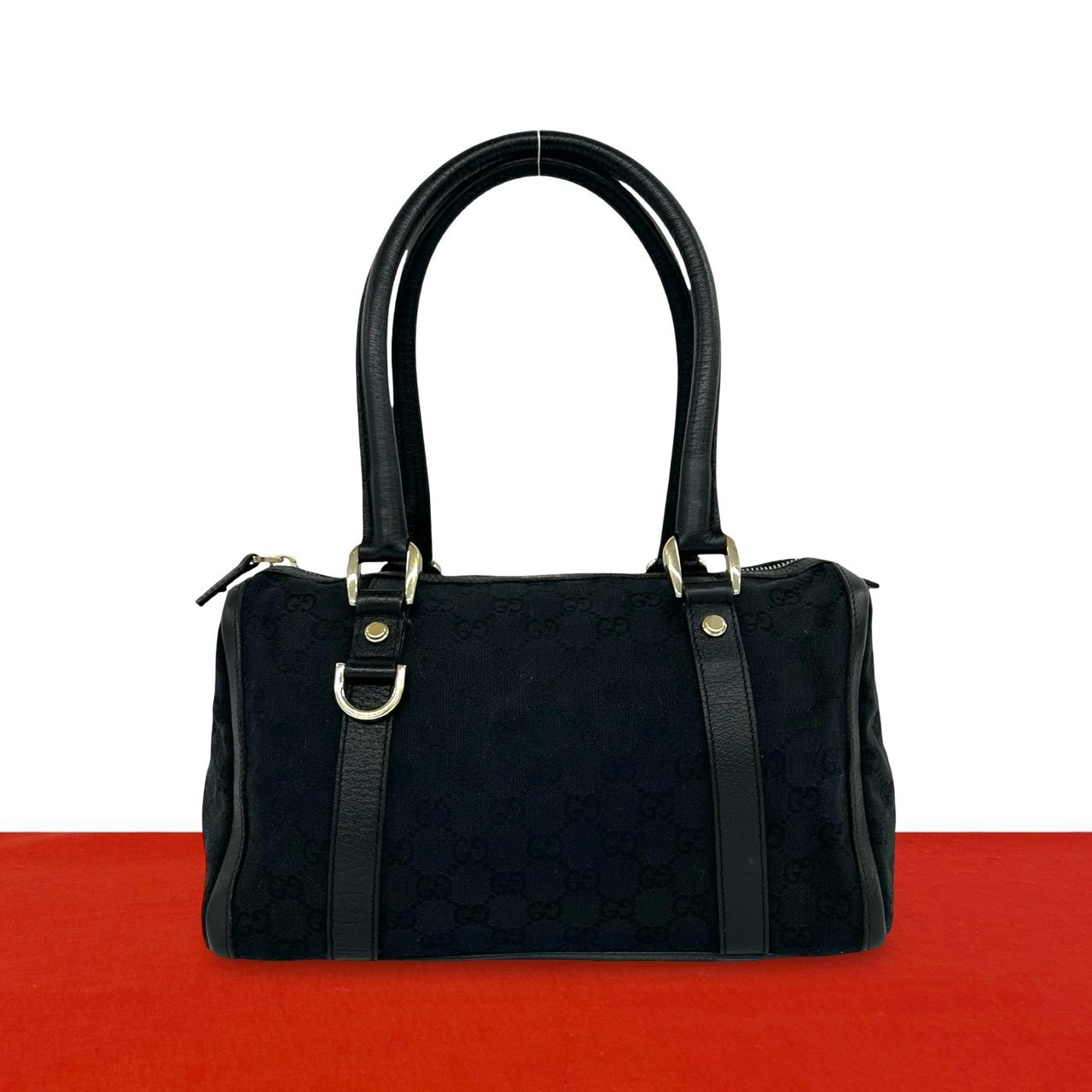 GUCCI グッチ GG 柄 キャンバス レザー ハンドバッグ ブラック
 31798