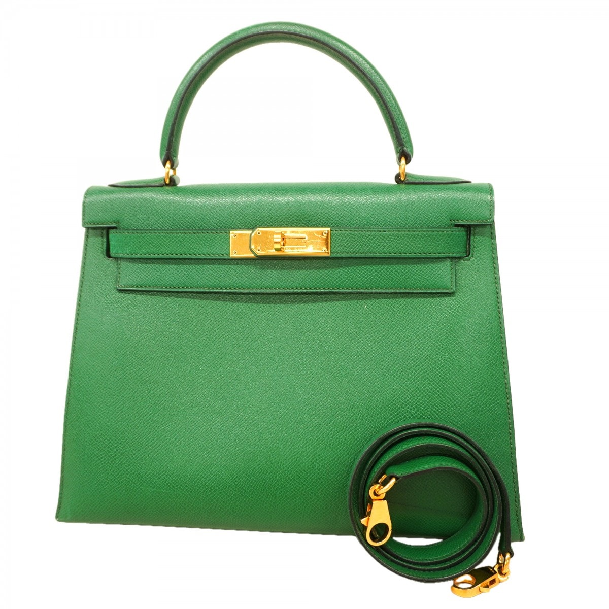 【6dc2749】エルメス ハンドバッグ ケリー28 クシュベル グリーン ゴールド金具 ○U刻印【中古】レディース
