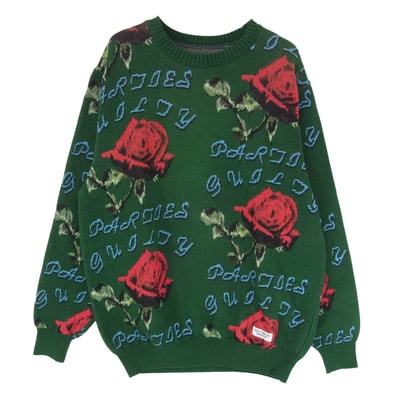 WACKO MARIA ワコマリア ニット ROSE JACQUARD SWEATER ローズ ジャカード セーター ニット グリーン系 M【中古】