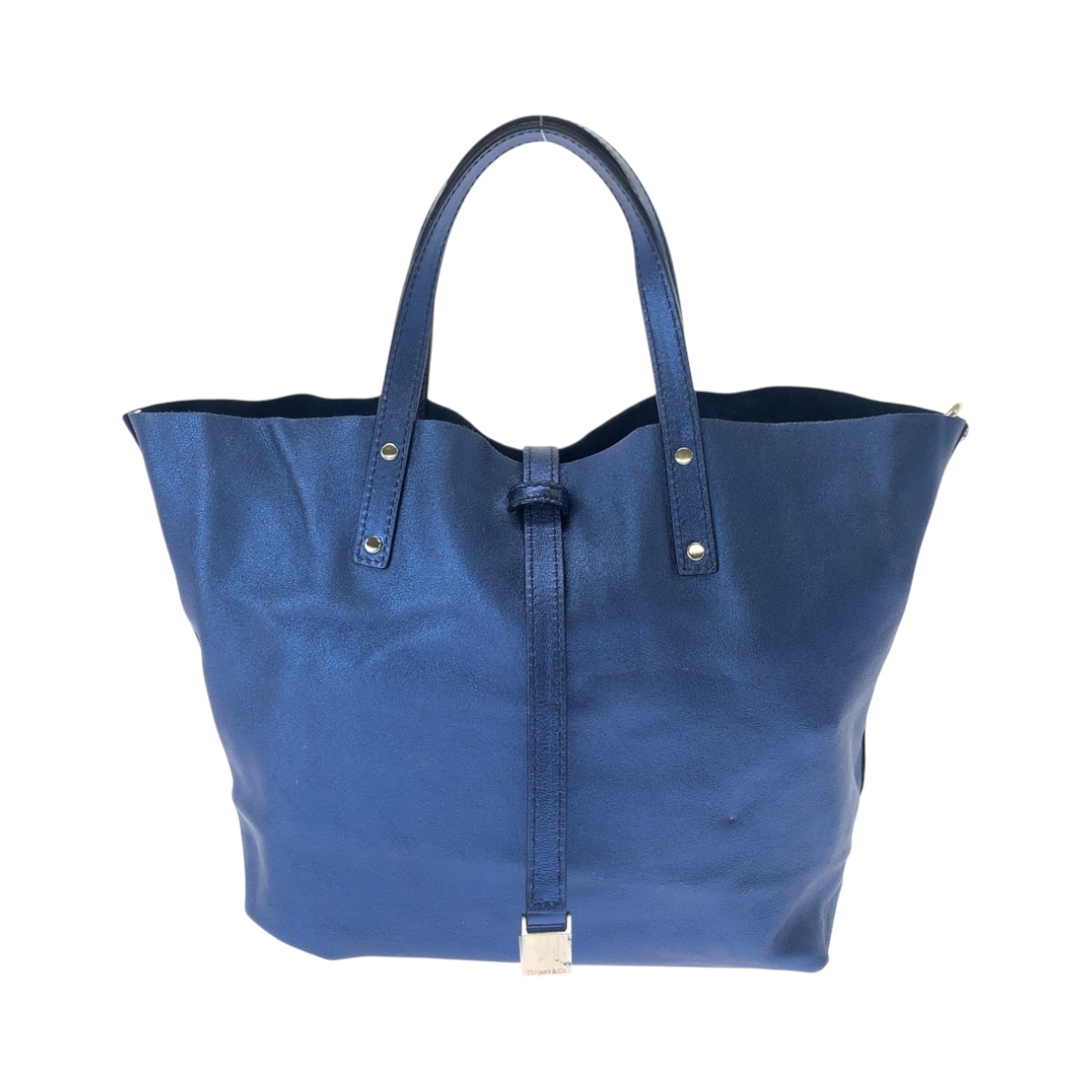 美品 TIFFANY&Co. ティファニー メタリックブルー シルバー金具 レザー ハンドバッグ 506360 【中古】