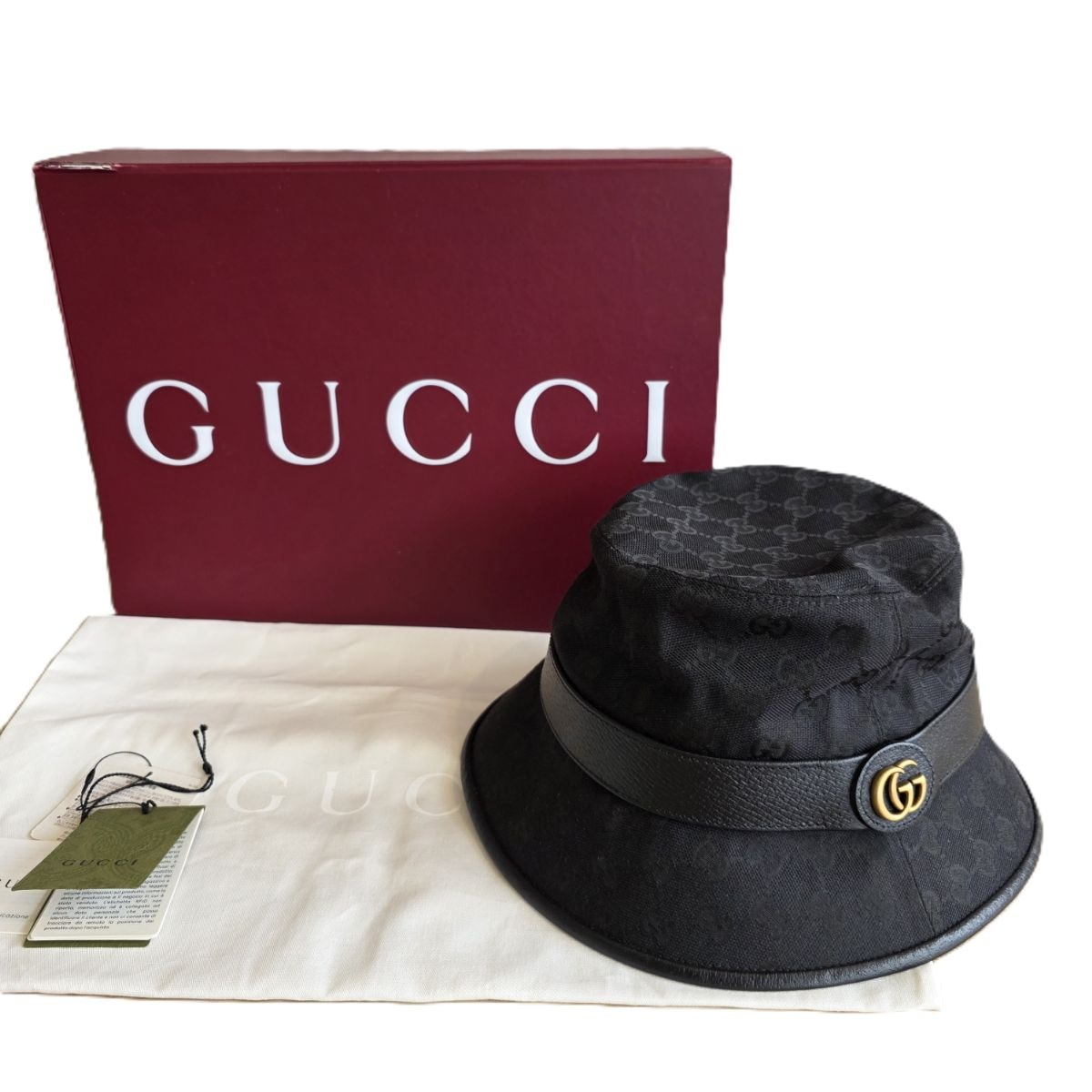 GUCCI グッチ GGキャンバス ダブルG バケットハット フェドラハット ハット 576587 L GGキャンバス ブラック レディース【中古】