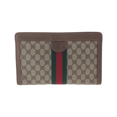 GUCCI グッチ ヴィンテージ シェリーライン オールドグッチ ブラウン ベージュ GGスプリームキャンバス レザー/ クラッチバッグ セカンドバッグ 506152 【中古】