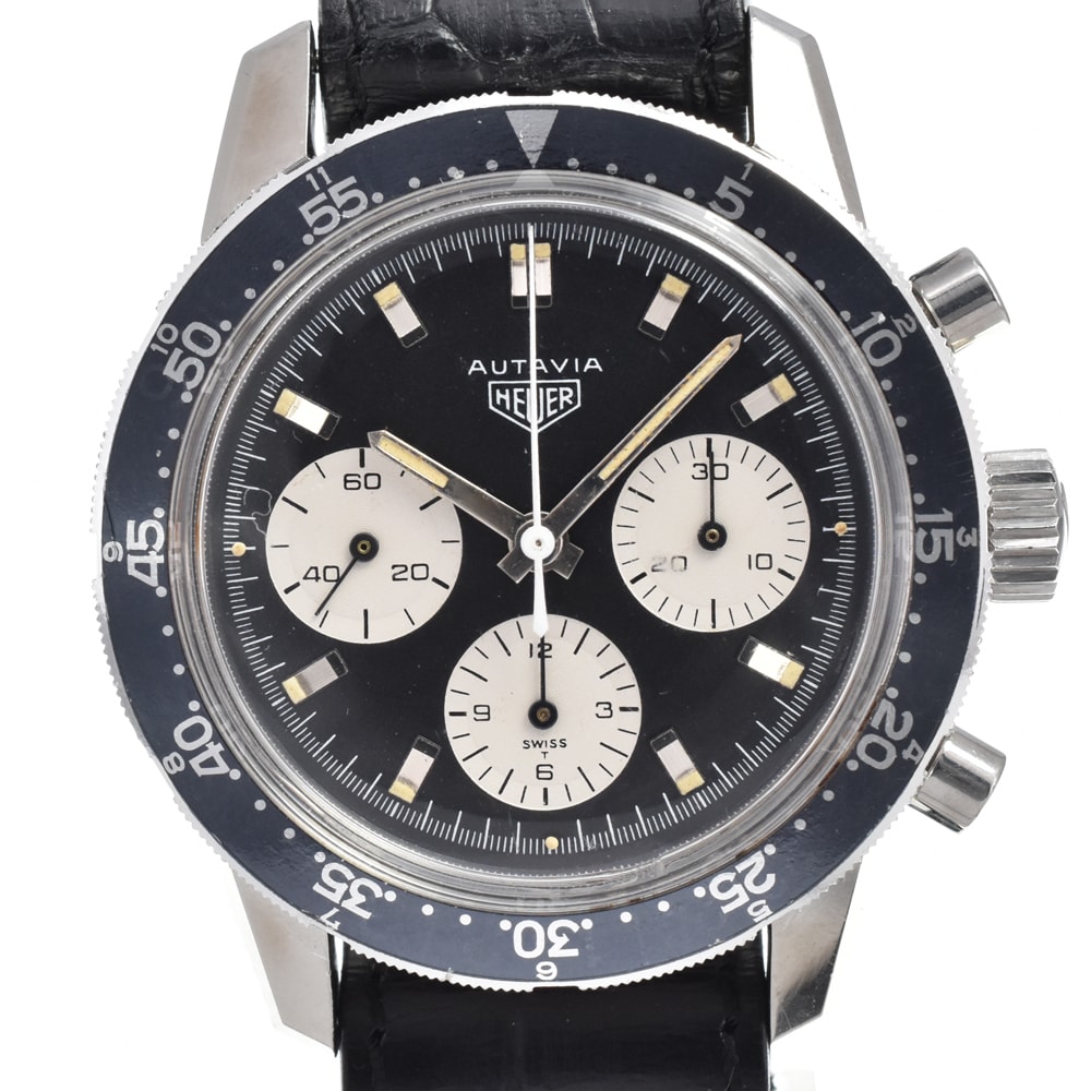 ホイヤー Heuer 2446C ヴィンテージ オータビア クロノグラフ ブラック 手巻き メンズ 良品 腕時計 Y#146346