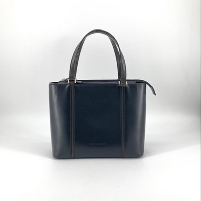 BURBERRY(バーバリー) ノバチェック裏地 カーフレザー ロゴ型押し ハンドバッグ ブラック