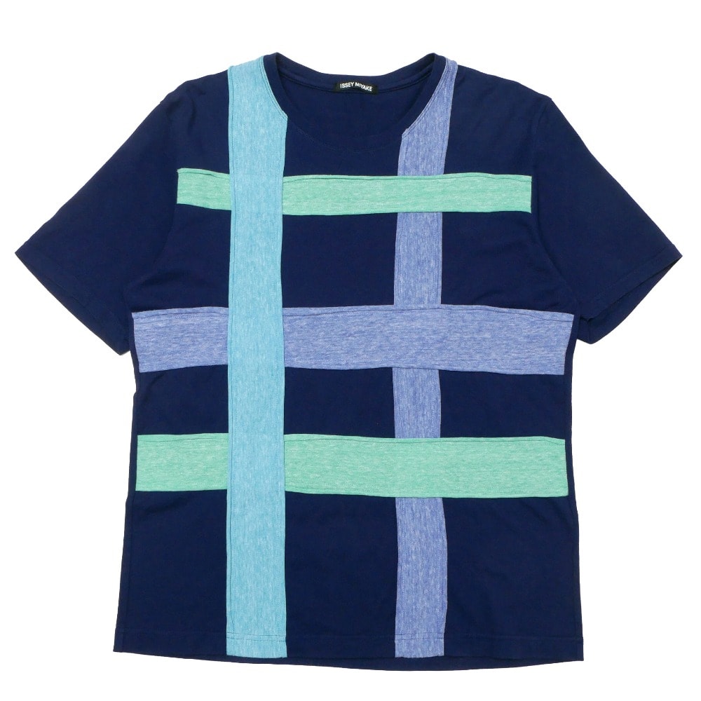 ■美品■ISSEY MIYAKE イッセイミヤケ 半袖Tシャツ サイズ4 クルーネック チェック 断ち切り加工 ブランド古着【中古】20260804/RB0454