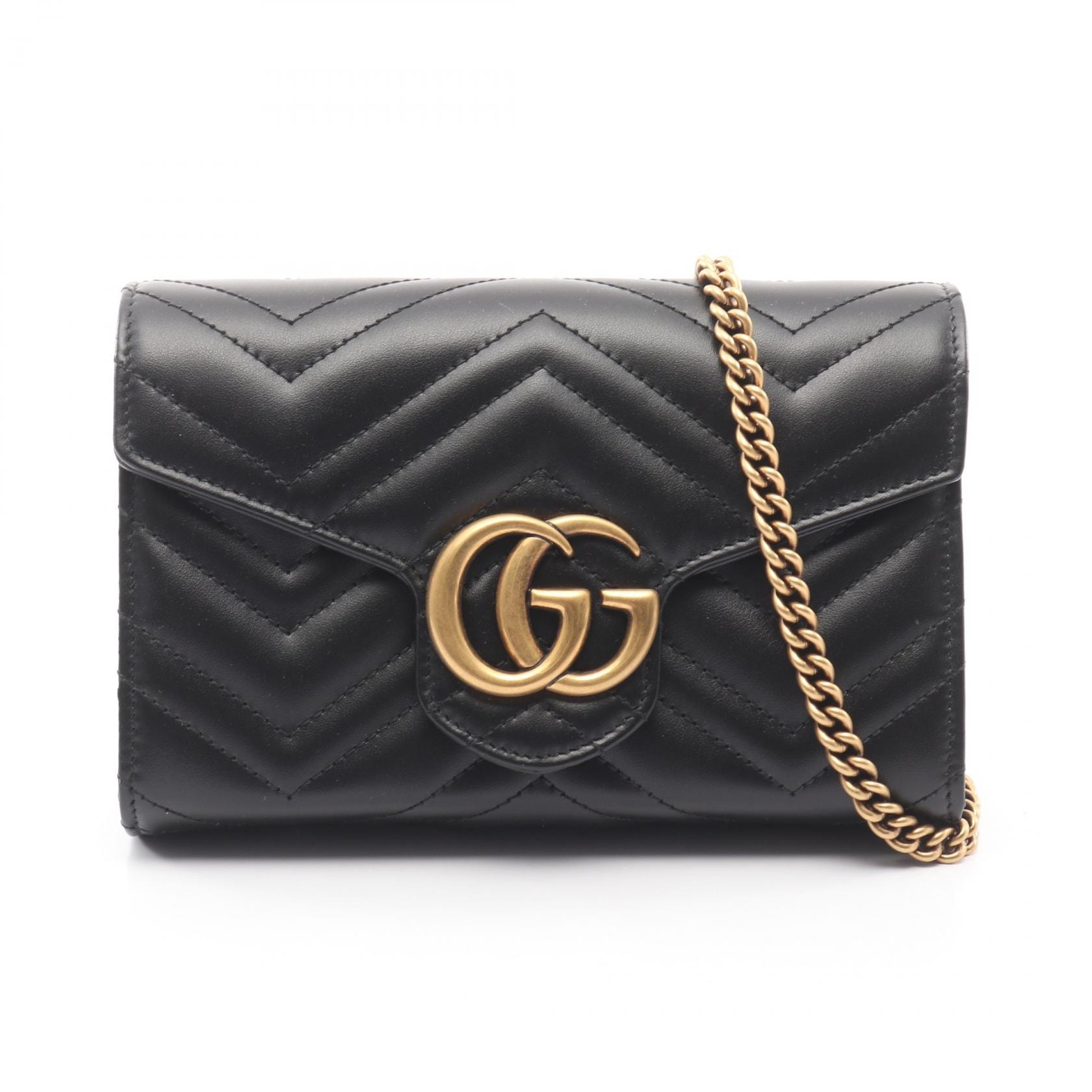 グッチ GUCCI GGマーモント ショルダーバッグ バッグ レザー レディース ブラック系 474575DTD1T1000 【新品】
