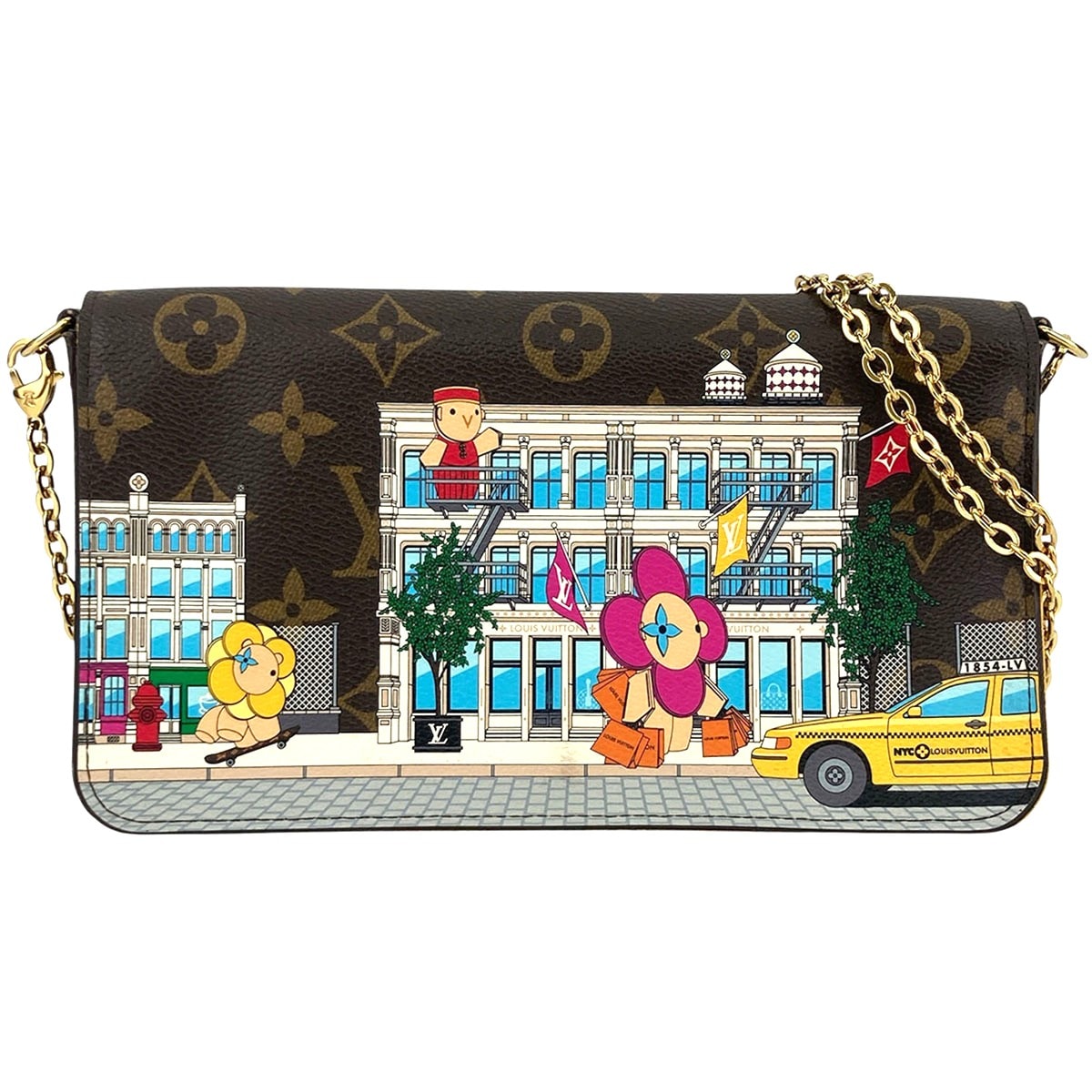 LOUIS VUITTON ルイ・ヴィトン ポシェット・フェリシー ヴィヴィエンヌ チェーンウォレット ショルダーバッグ M81762 モノグラム ブラウン イエロー  レディース【中古】