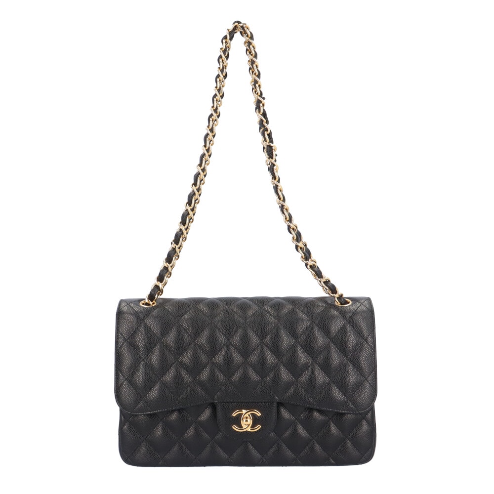 シャネル Wフラップ30 マトラッセ ショルダーバッグ キャビアスキン ブラック レディース CHANEL 中古