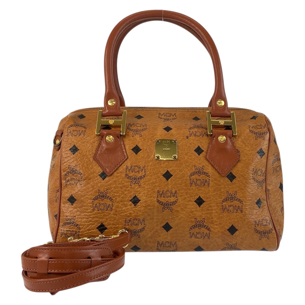 美品 MCM エム シー エム ヴィセトス ブラウン ゴールド金具 レザー ハンドバッグ ショルダーバッグ 2way 506169 【中古】