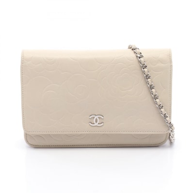 シャネル CHANEL カメリア ショルダーバッグ バッグ レザー レディース アイボリー系 【中古】