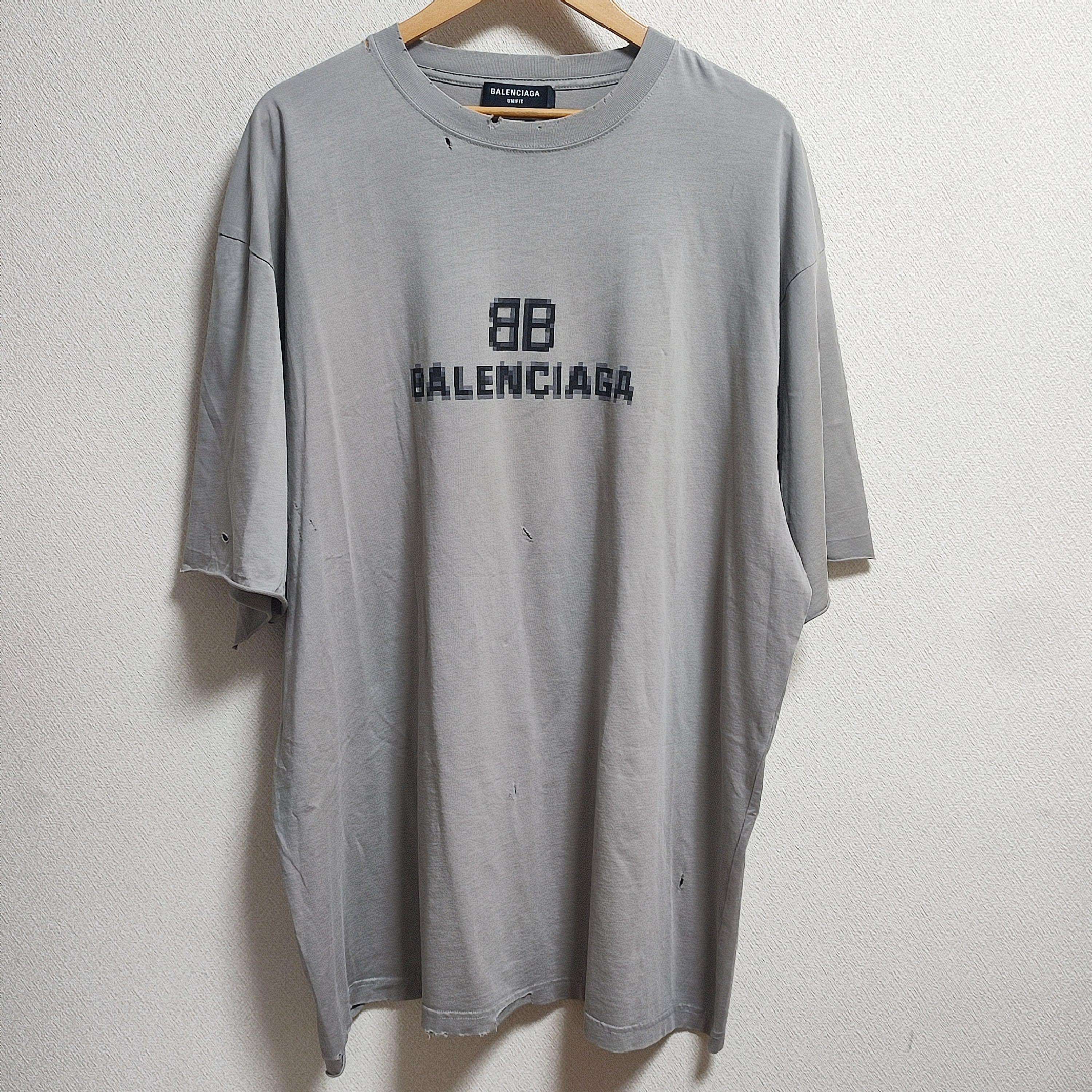 バレンシアガ　ディストレスBBピクセルボクシーフィットTシャツ　M　トープ
