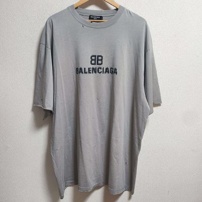 バレンシアガ ディストレスBBピクセルボクシーフィットTシャツ M トープ