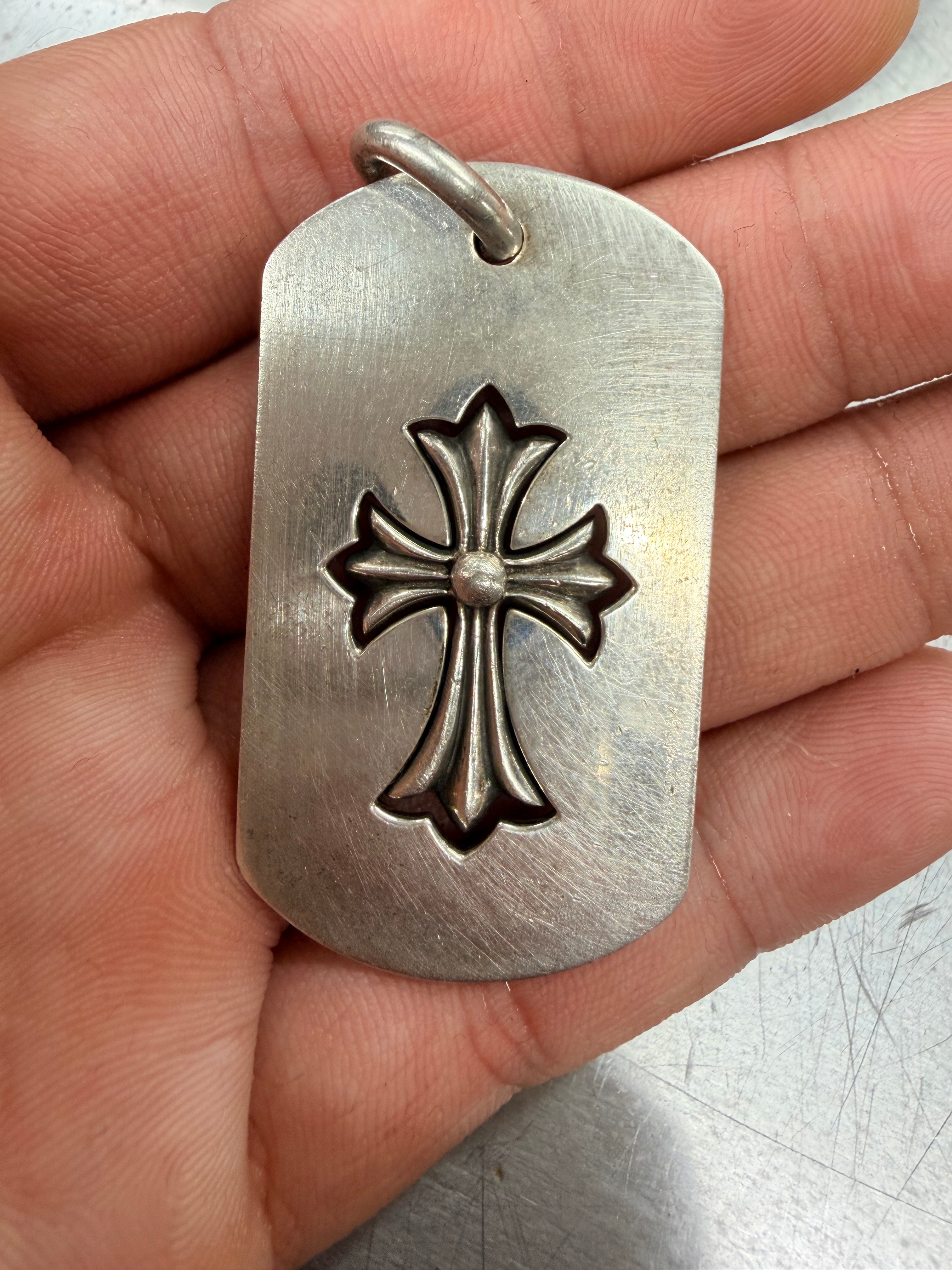 Chrome Hearts Tiny CH Cross Cut Out Large Dog Tag "Silver"