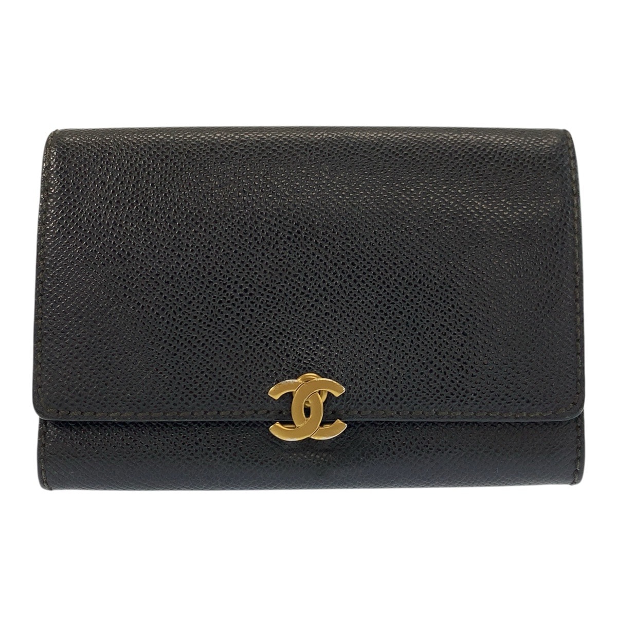 美品 CHANEL シャネル ココマーク ブラック 黒 ゴールド金具 レザー 折財布 コンパクトウォレット 602627 【中古】
