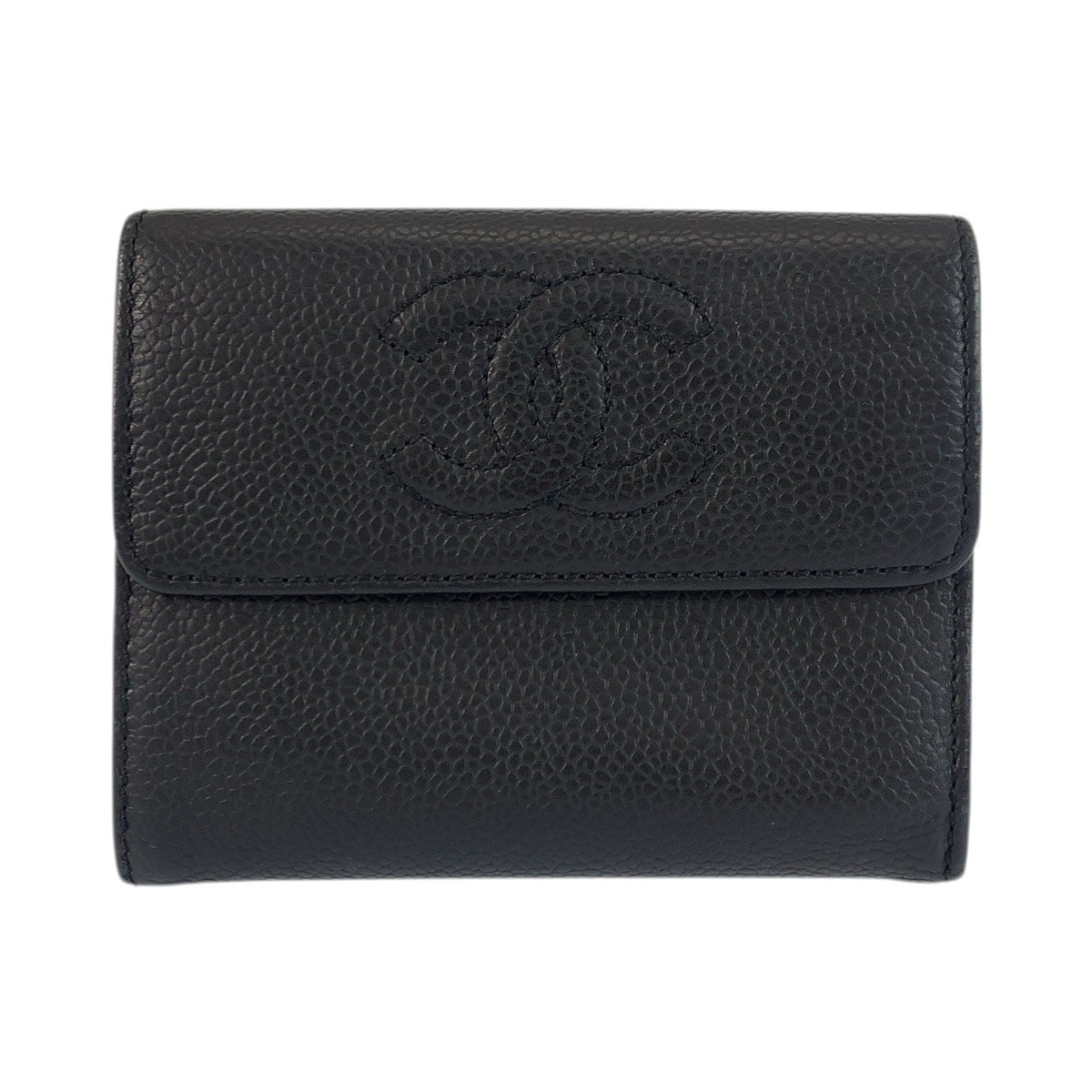 美品 CHANEL シャネル ココマーク ブラック 黒 レザー 折り財布 コンパクトウォレット 601529 【中古】