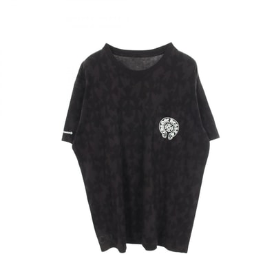 クロムハーツ CHROME HEARTS セメタリークロス 総柄 ホースシューポケット付き 半袖Tシャツ 衣料品 トップス コットン メンズ ブラック系 【中古】