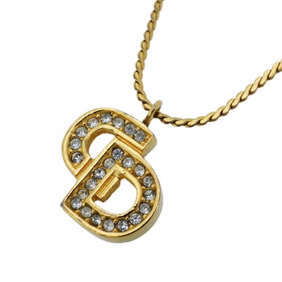 ★SALE【6jcb0755-k】クリスチャンディオール ネックレス CDロゴ GPメッキ ラインストーン ゴールド【中古】レディース