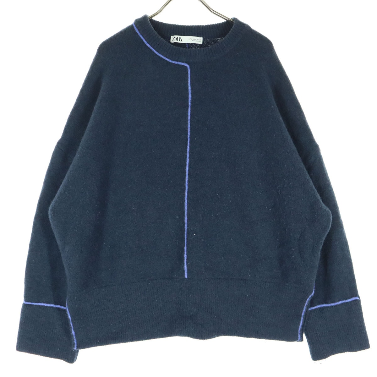 ZARA ザラ ウール混 長袖 ニット L ネイビー