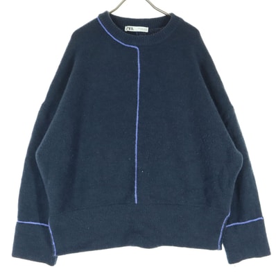 ZARA ザラ ウール混 長袖 ニット L ネイビー