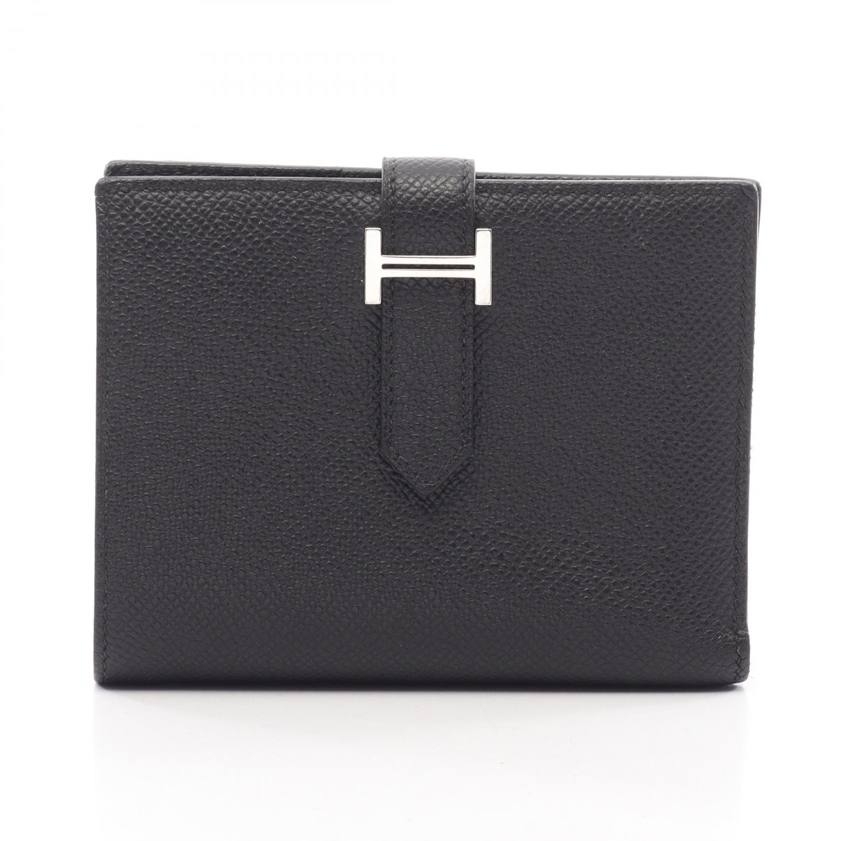 エルメス HERMES ベアンコンパクト 二つ折り財布 財布 ヴォーエプソン ヴォーエプソン B刻印(2023年製造) レディース ブラック系 【中古】