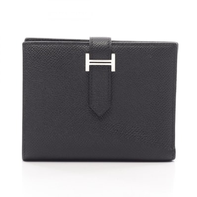 エルメス HERMES ベアンコンパクト 二つ折り財布 財布 ヴォーエプソン ヴォーエプソン B刻印(2023年製造) レディース ブラック系 【中古】