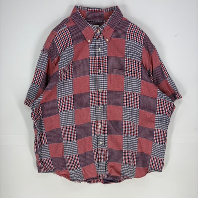 古着 ブルックスブラザーズ Brooks Brothers 半袖シャツ ボタンダウン パッチワーク ガーゼ マルチカラー 2XL レッド系 メンズ