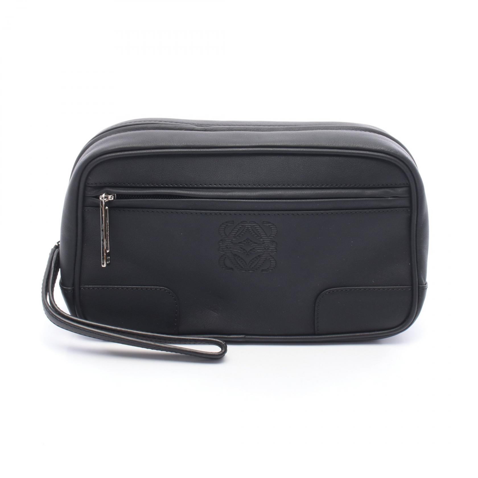 ロエベ LOEWE アナグラム セカンドバッグ クラッチバッグ バッグ レザー メンズ レディース ブラック系 【中古】