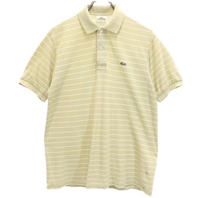 LACOSTE ラコステ ボーダー柄 半袖 ポロシャツ 3 ベージュ