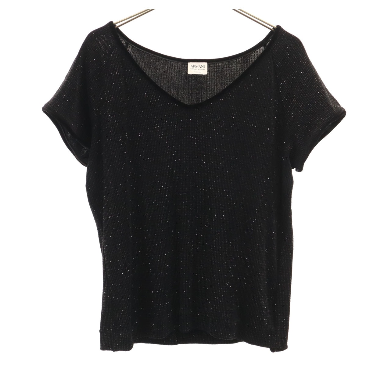ARMANI COLLEZIONI アルマーニコレッツォーニ フレンチスリーブ Vネック ラメ カットソー ブラック