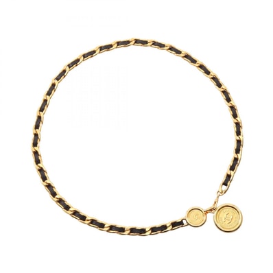 シャネル CHANEL ココマーク チェーン ベルト 衣料品 レザー GP レディース ゴールド系 / ブラック系 【中古】