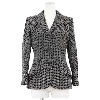 【美品】CHANEL BOUTIQUE シャネル ブティック ヴィンテージ テーラードジャケット サイズ 38 レディース 98P P10862 ツイード COCOマーク ナンバー刻印ボタン アウター 黒 白 総柄 フランス製 カール・ラガーフェルド期