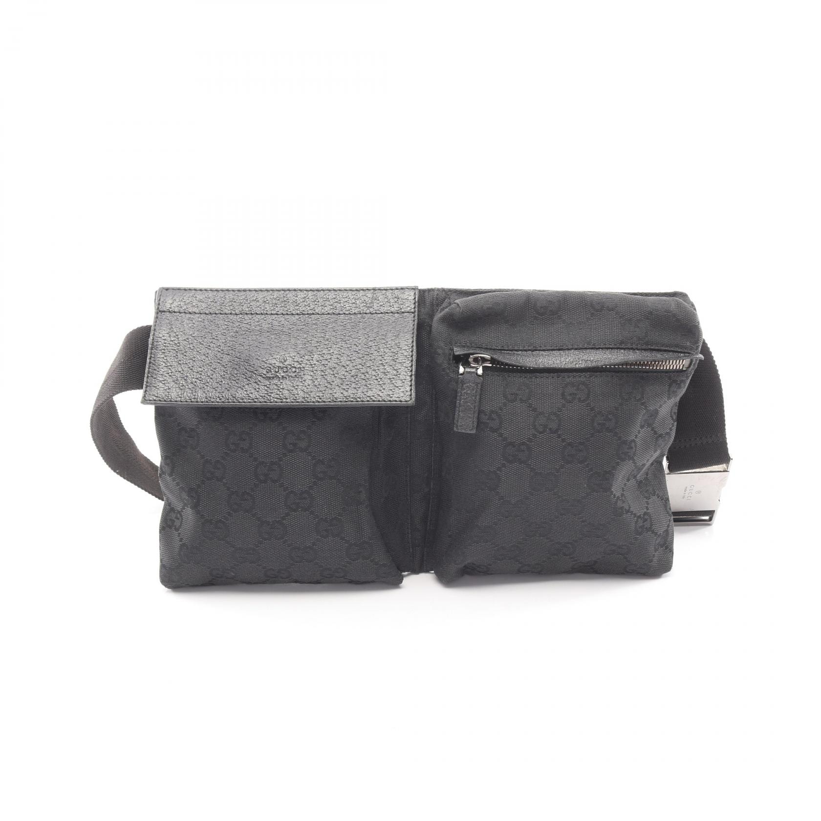 グッチ GUCCI GGキャンバス ウエストバッグ ボディバッグ バッグ キャンバス レザー メンズ レディース ブラック系 28566 【中古】