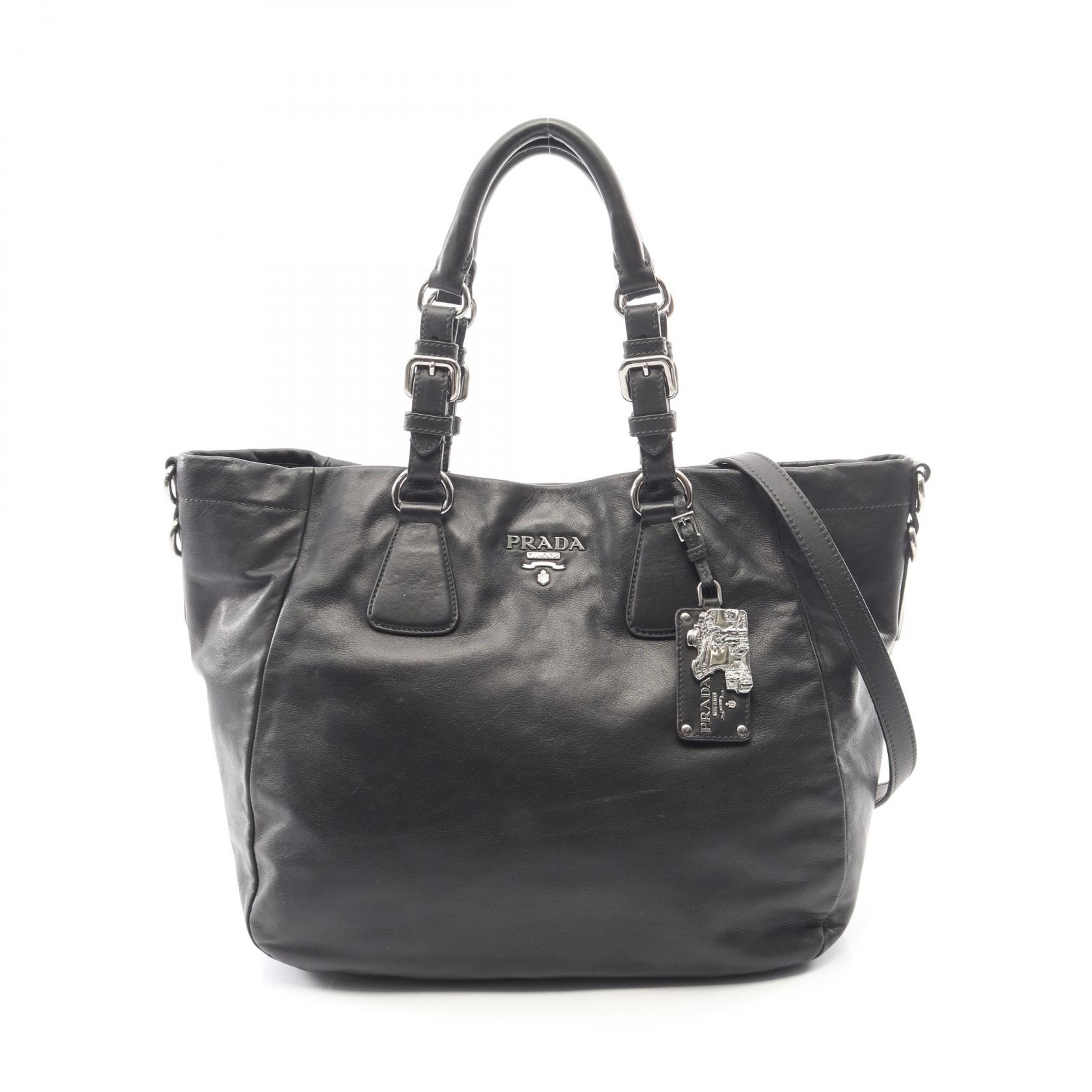 プラダ PRADA SOFT CALF 2WAY ハンドバッグ バッグ レザー レディース ブラック系 BR4840 【中古】