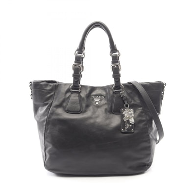 プラダ PRADA SOFT CALF 2WAY ハンドバッグ バッグ レザー レディース ブラック系 BR4840 【中古】