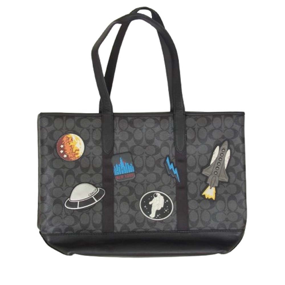 COACH コーチ バッグ F29045 スペース パッチ PVCコーティング トートバッグ ブラック系【中古】