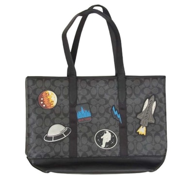 COACH コーチ バッグ F29045 スペース パッチ PVCコーティング トートバッグ ブラック系【中古】