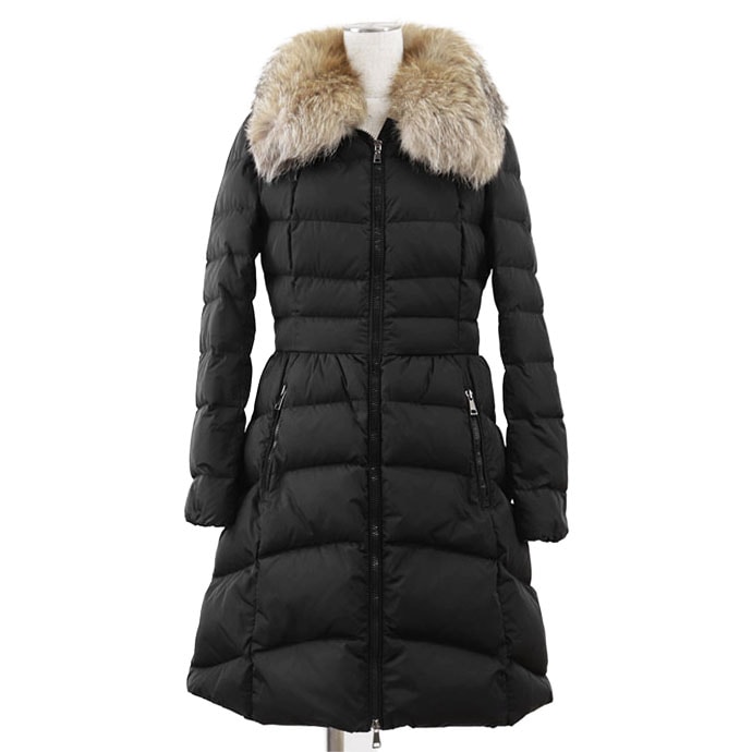 MONCLER モンクレール ダウンコート HIRONDELLE イロンデール サイズ 1 レディース 2018年製 ロゴ ボタン ブルーフロストフォックス ファー取外可 ジップアップ 長袖 ナイロン100% ジャケット アウター ブラック 黒 モルドバ製
