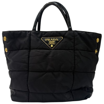 美品 PRADA プラダ テスート 三角ロゴ ブラック ゴールド金具 ナイロン ハンドバッグ S1-00085 【中古】