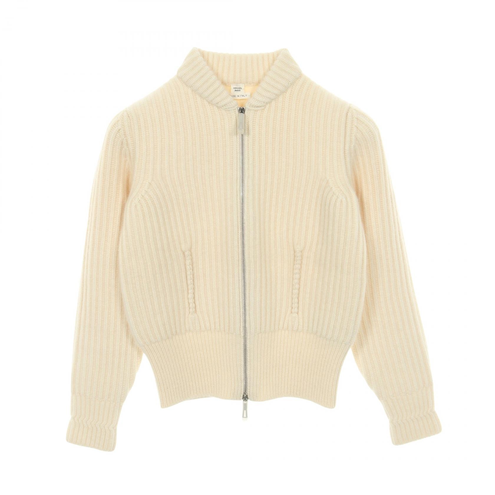 エルメス HERMES ジップアップ ニット 衣料品 トップス カシミヤ レディース ホワイト系 【中古】