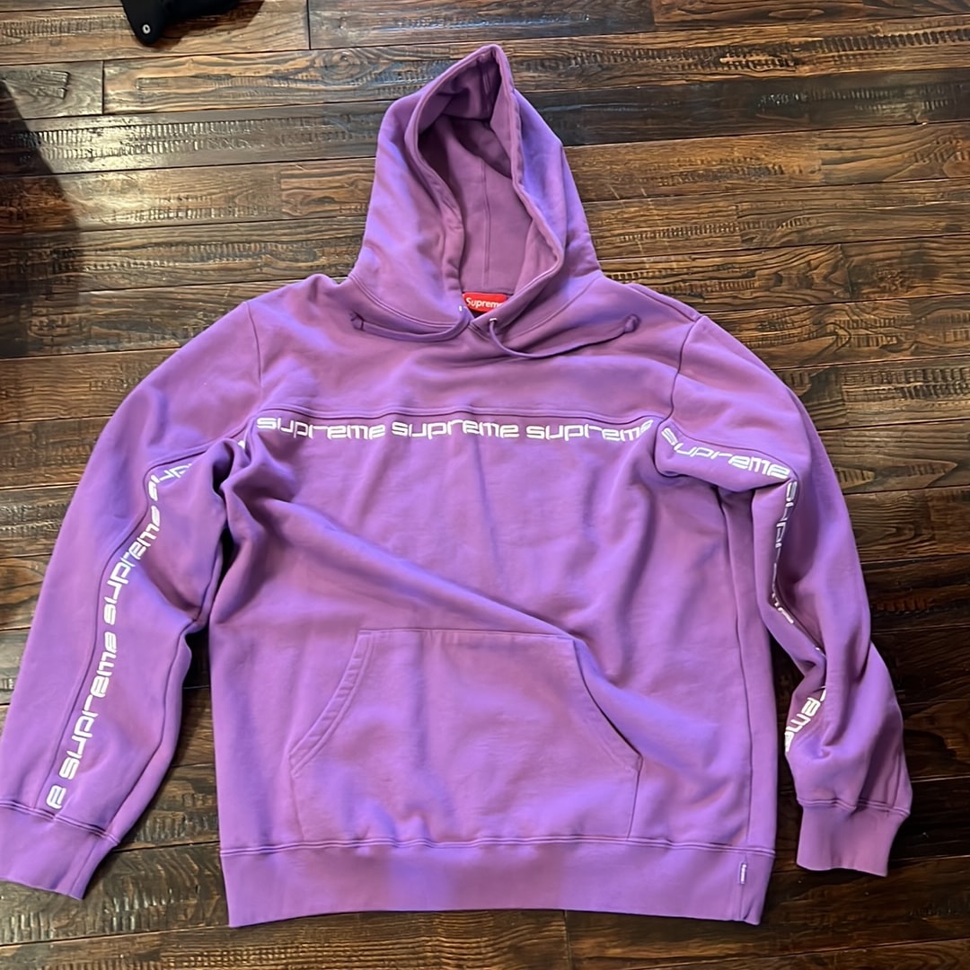 Supreme Text Stripe Hooded Sweatshirt "Violet"