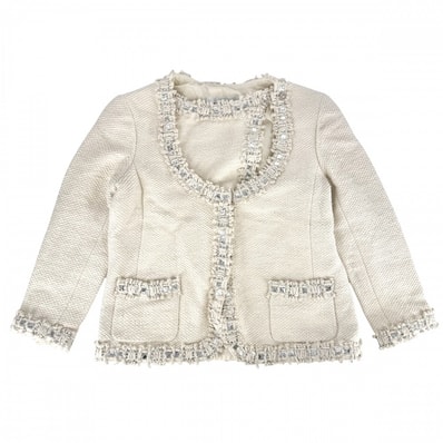 CHANEL シャネル アウター ノーカラージャケット ジャケット アパレル 服 42 アイボリー シルク レディース【中古品】